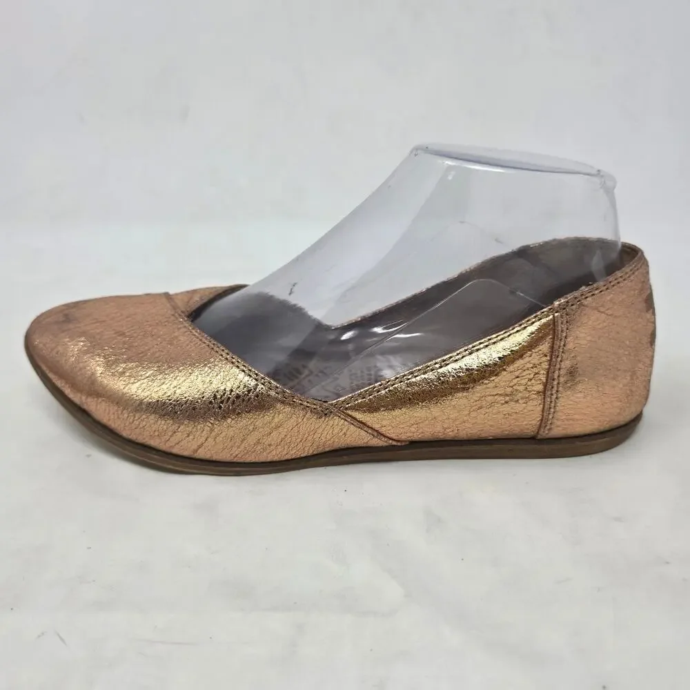 Toms Rose Gold Metallic Leather Ballet Flats Women's US 7 Slip On Shoes